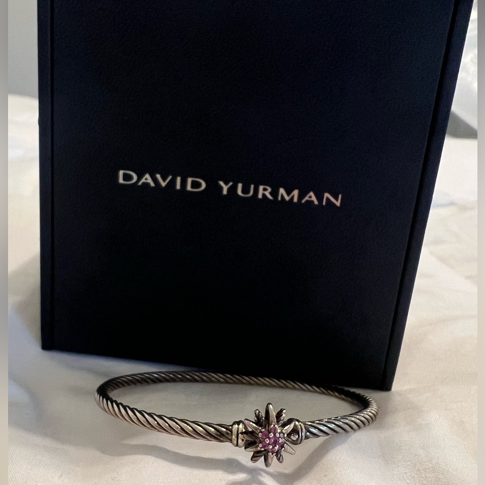 David Yurman Cable Bracelet With Pink Sapphire Starburst Clasp
